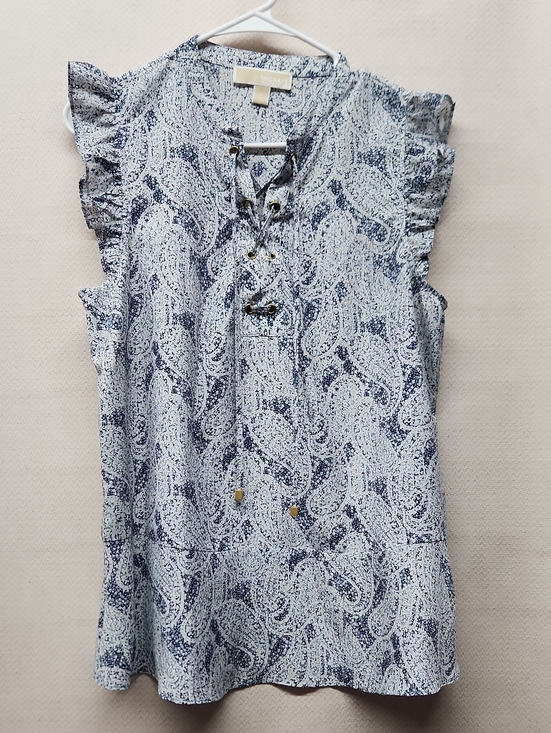 Michael Kors Tops - Michael Kors Navy and White Paisley Lace-Up Ruffle Shell